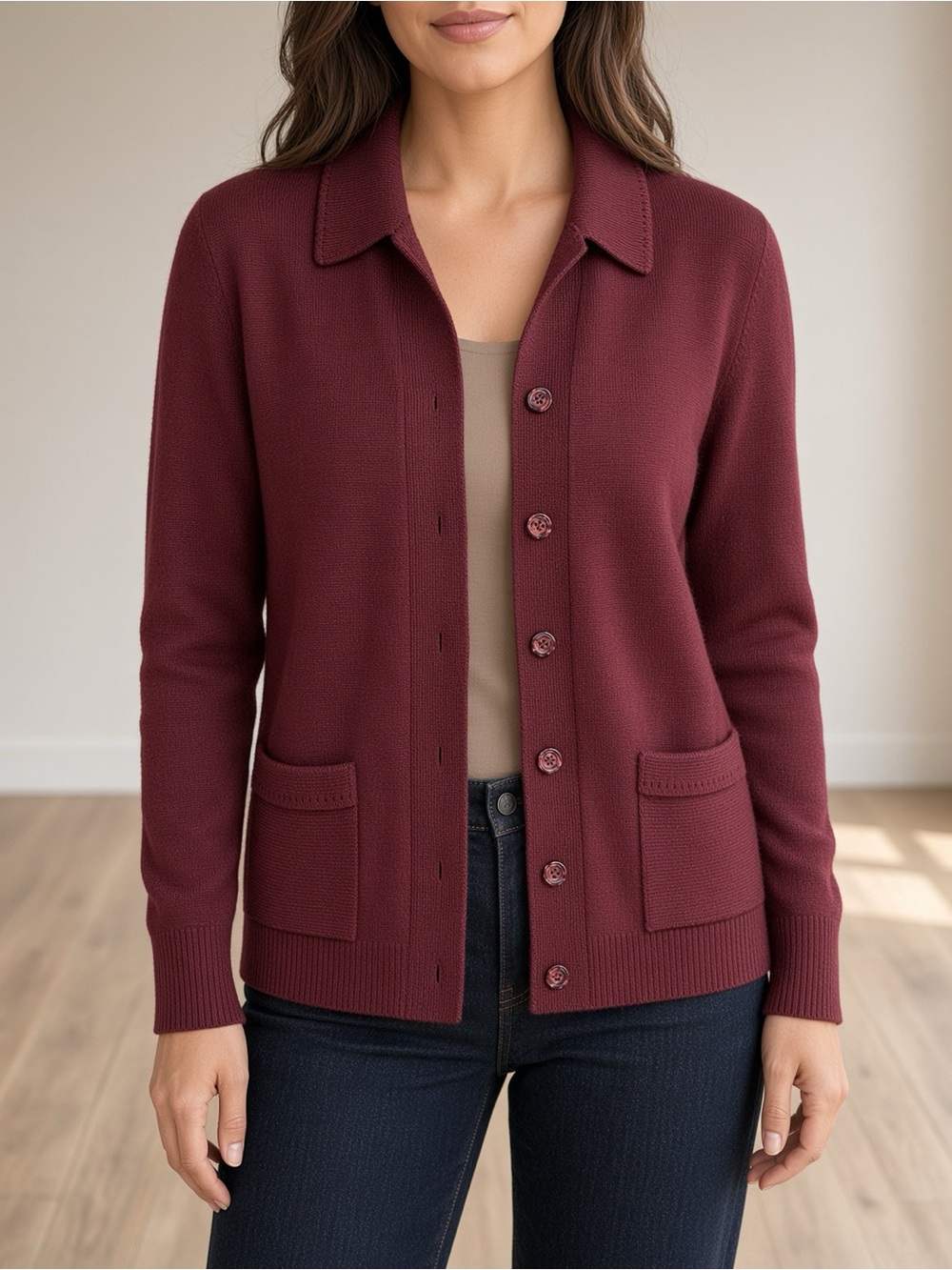 Vintage Ginette Made in Italy Virgin Wool Blend Burgundy Cardigan Sweater
